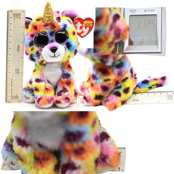 Ty Beanie Boo's Collection 2022 Giselle Spotted Rainbow Unicorn Stuffed Animal - Picture 9 of 9